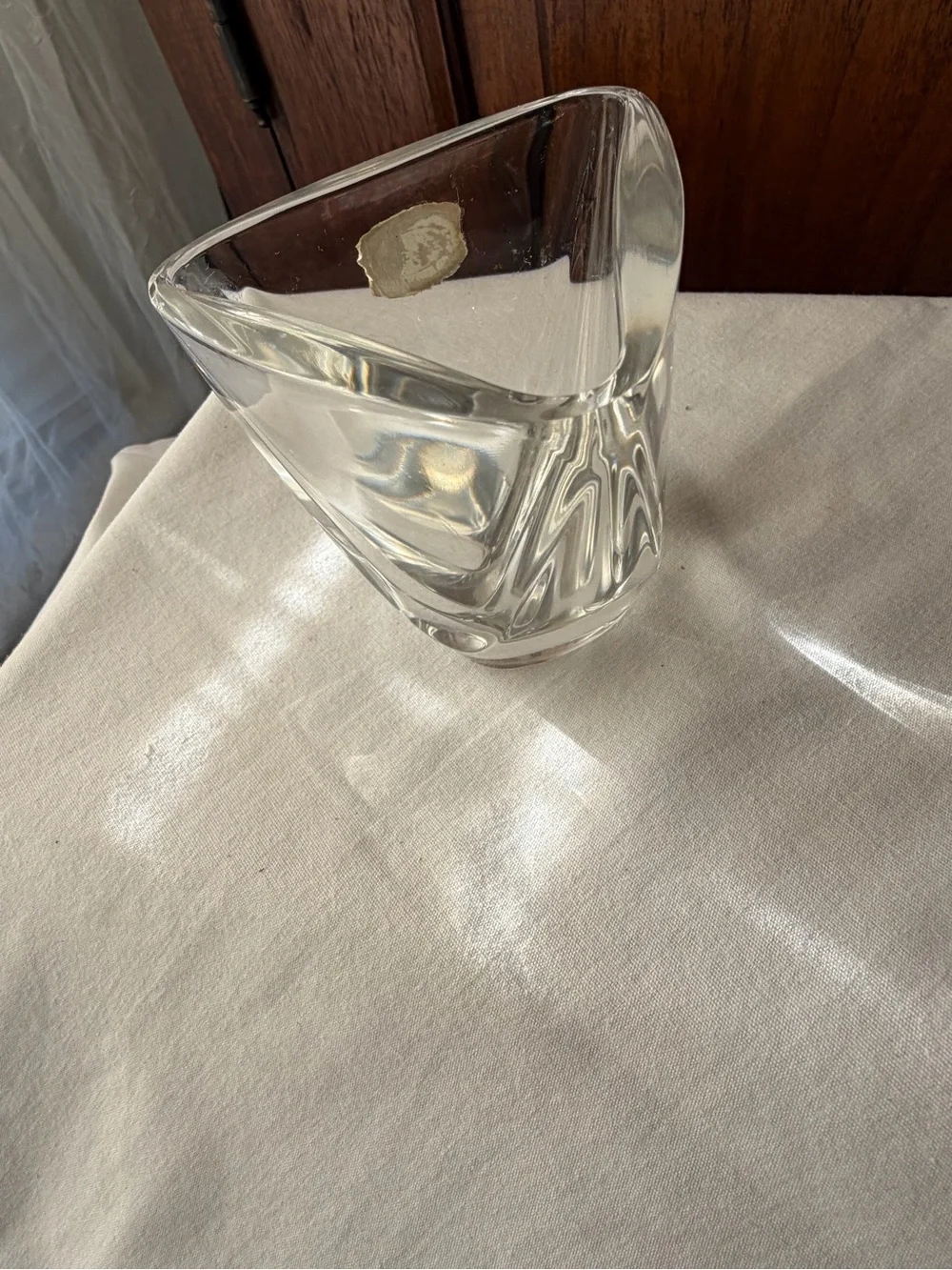 Val St Lambert Belgium Crystal Small Bud Vase Clear Geometric Art Glass Vase